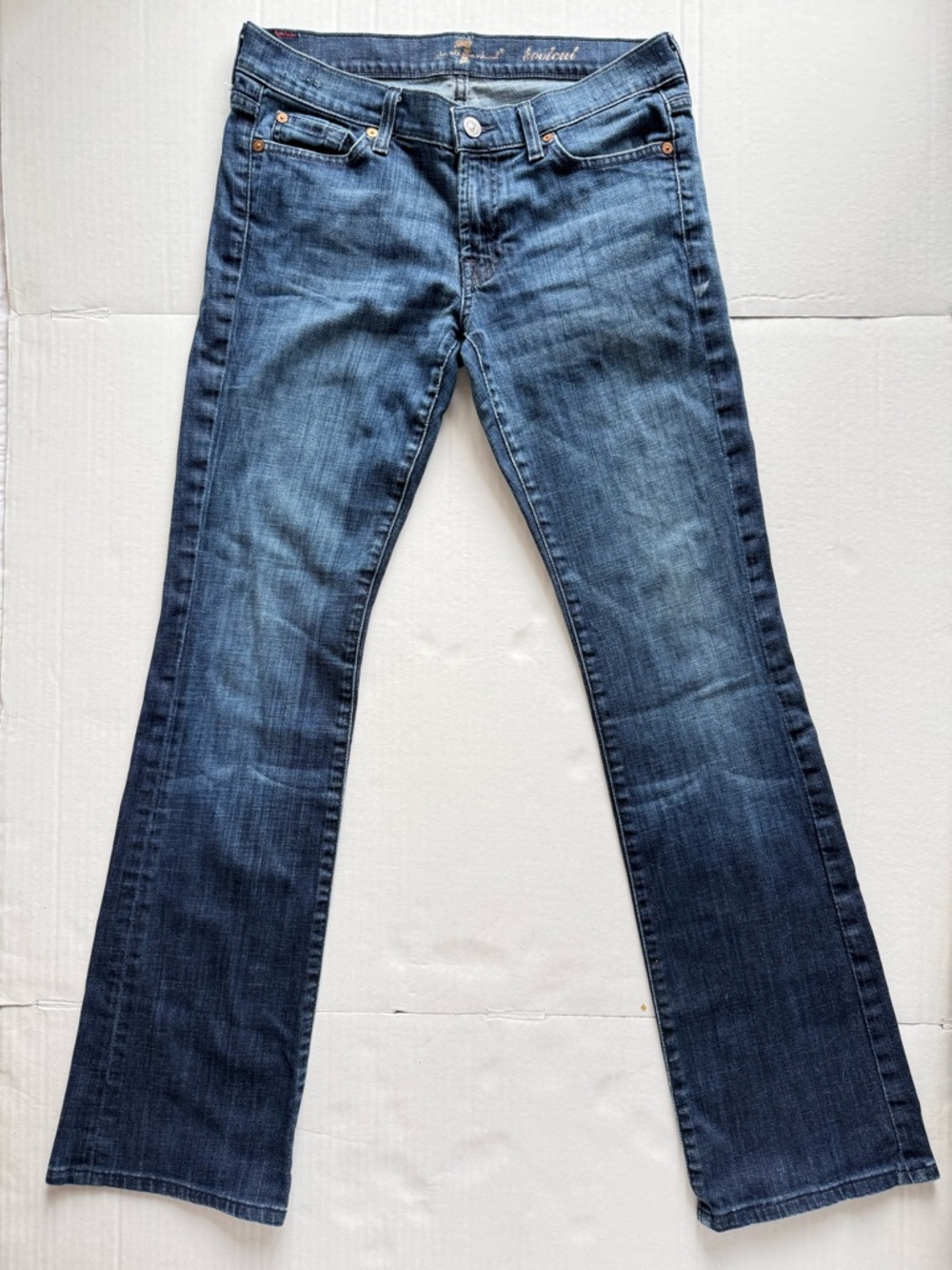 7 For All Mankind Women's Bootcut Denim Blue Low Rise Dark Wash Jeans Size 28